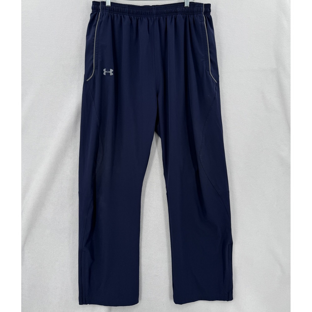Under Armour Woven Track Pants Mens XXL Navy Blue Wide Leg Ankle Zip Activewear